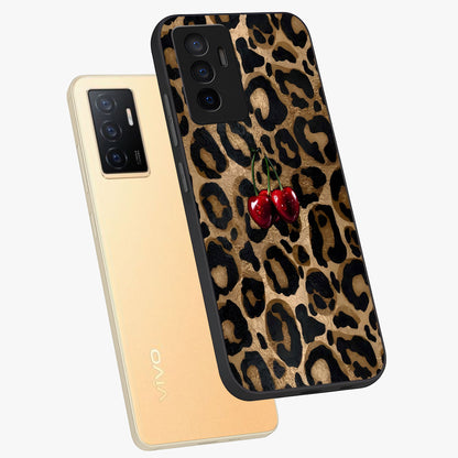 Leopard Wild Cherry Glass Case displayed in angled mockup highlighting bold animal print design with playful cherry aesthetic.