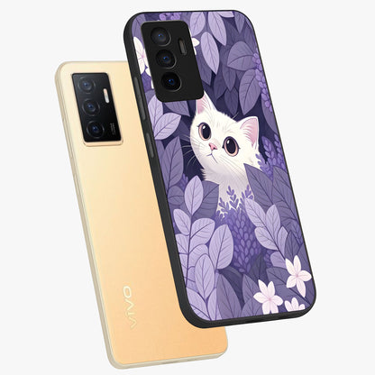 Lilac Hide Peek Cat Glass Case displayed in angled mockup highlighting playful feline illustration with lilac aesthetic design.