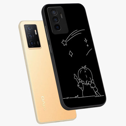 Line Art Girl With Shooting Stars Glass Case displayed in angled mockup highlighting elegant line art design with dreamy star aesthetic.