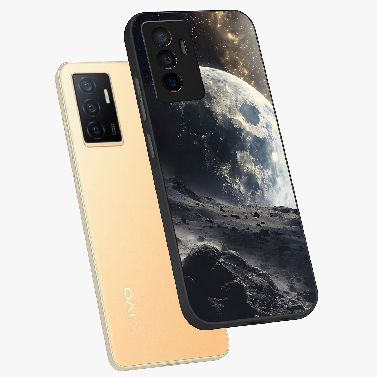 Lunar Horizon Glow Glass Case displayed in angled mockup highlighting celestial moon design with dreamy night aesthetic.
