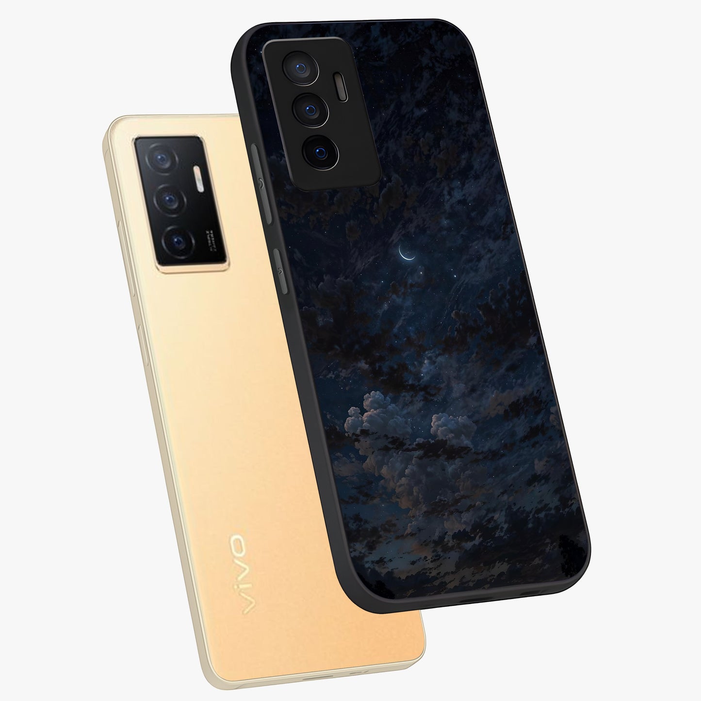 Lunar Veil Silence Glass Case displayed in angled mockup highlighting soft lunar design with peaceful celestial aesthetic.