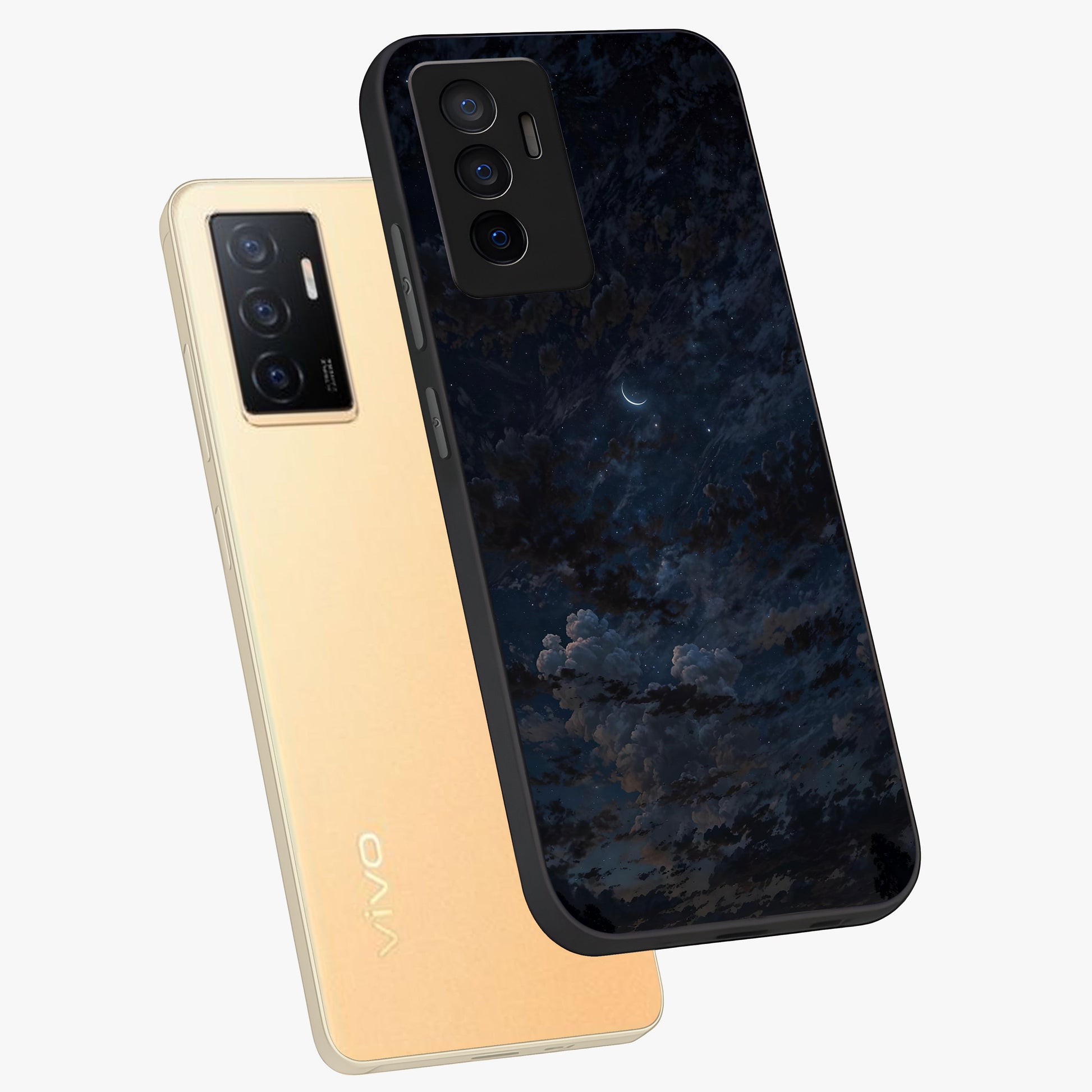 Lunar Veil Silence Glass Case displayed in angled mockup highlighting soft lunar design with peaceful celestial aesthetic.