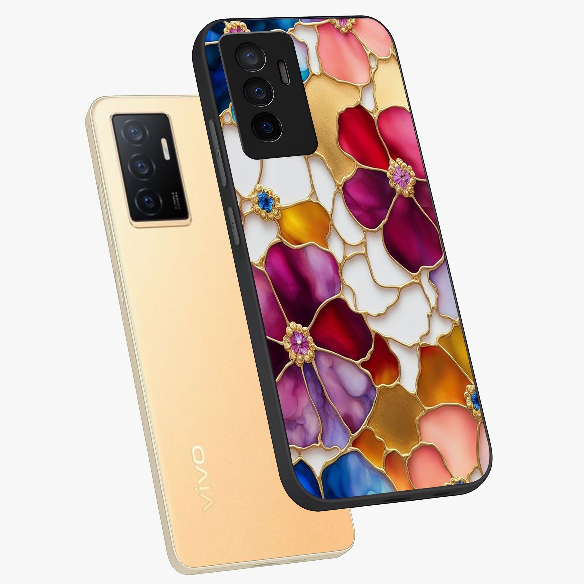 Marble Flower Pattern Glass Case displayed in angled mockup highlighting elegant marble floral design with modern aesthetic.