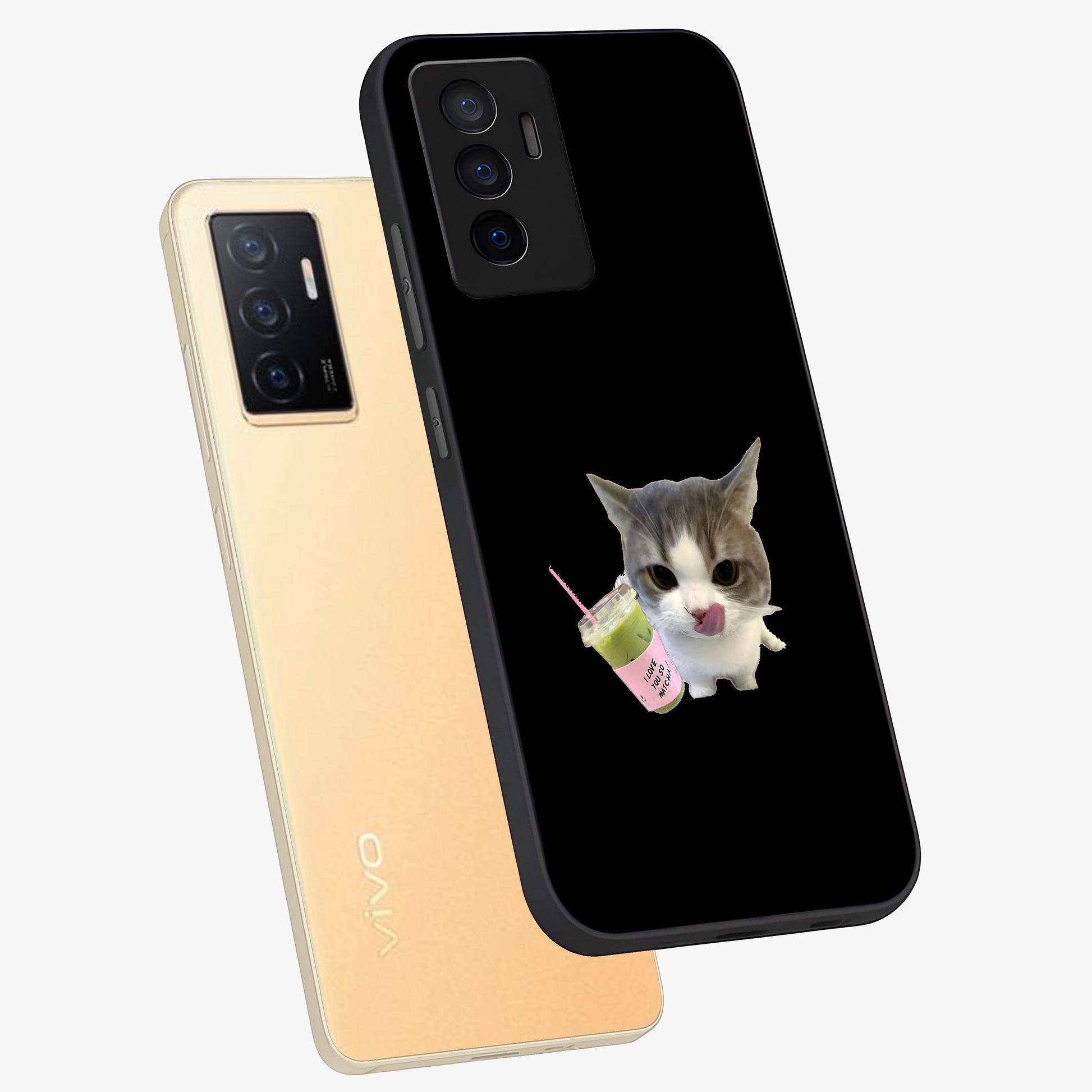 Matcha Cat Style Glass Case displayed in angled mockup highlighting playful feline design with pastel matcha aesthetic.