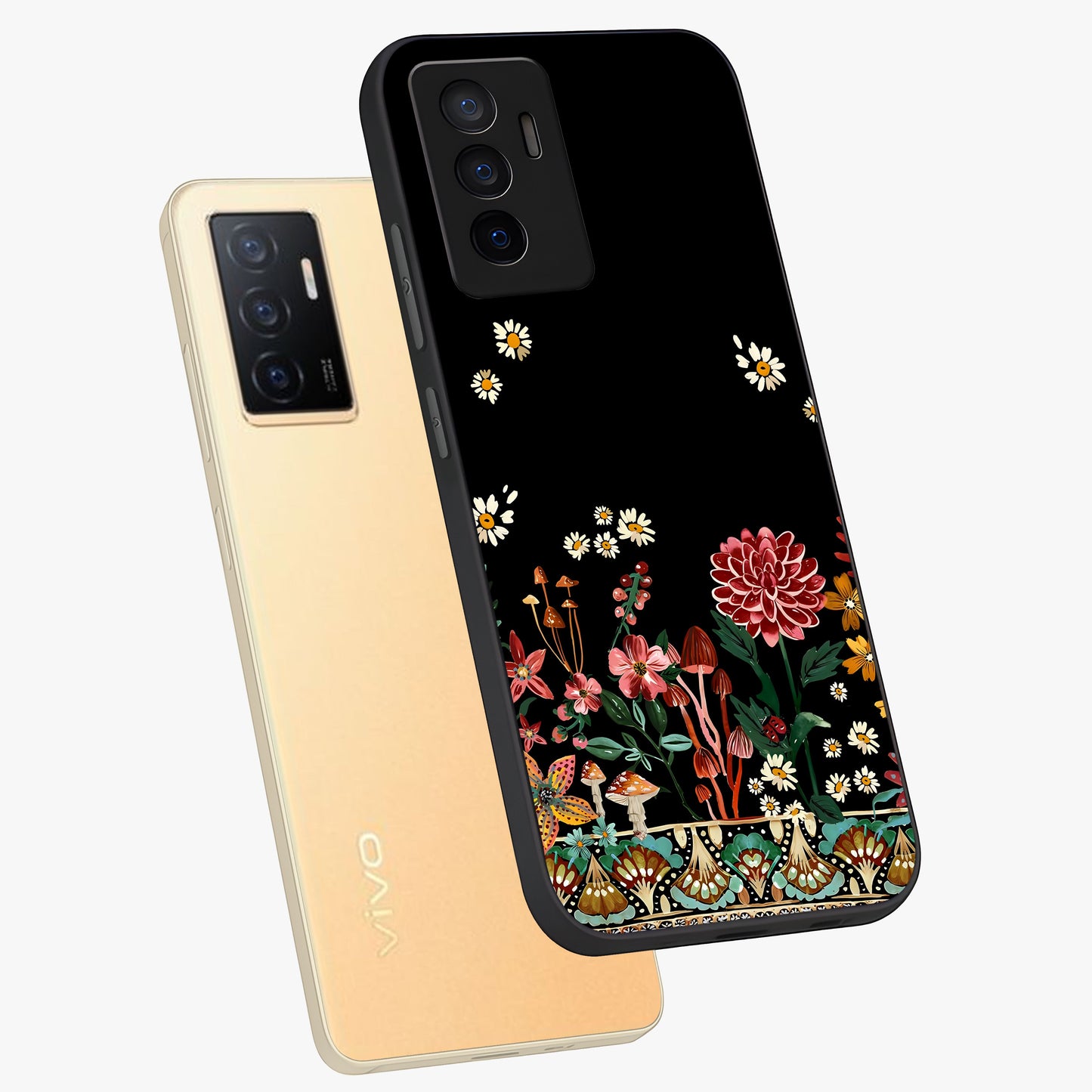 Midnight Bloom Pattern Glass Case displayed in angled mockup highlighting elegant flower design with midnight aesthetic style.