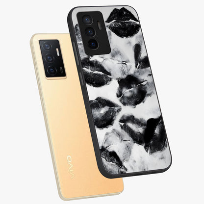 Midnight Kiss Marks Glass Case displayed in angled mockup highlighting playful romantic design with bold midnight aesthetic.