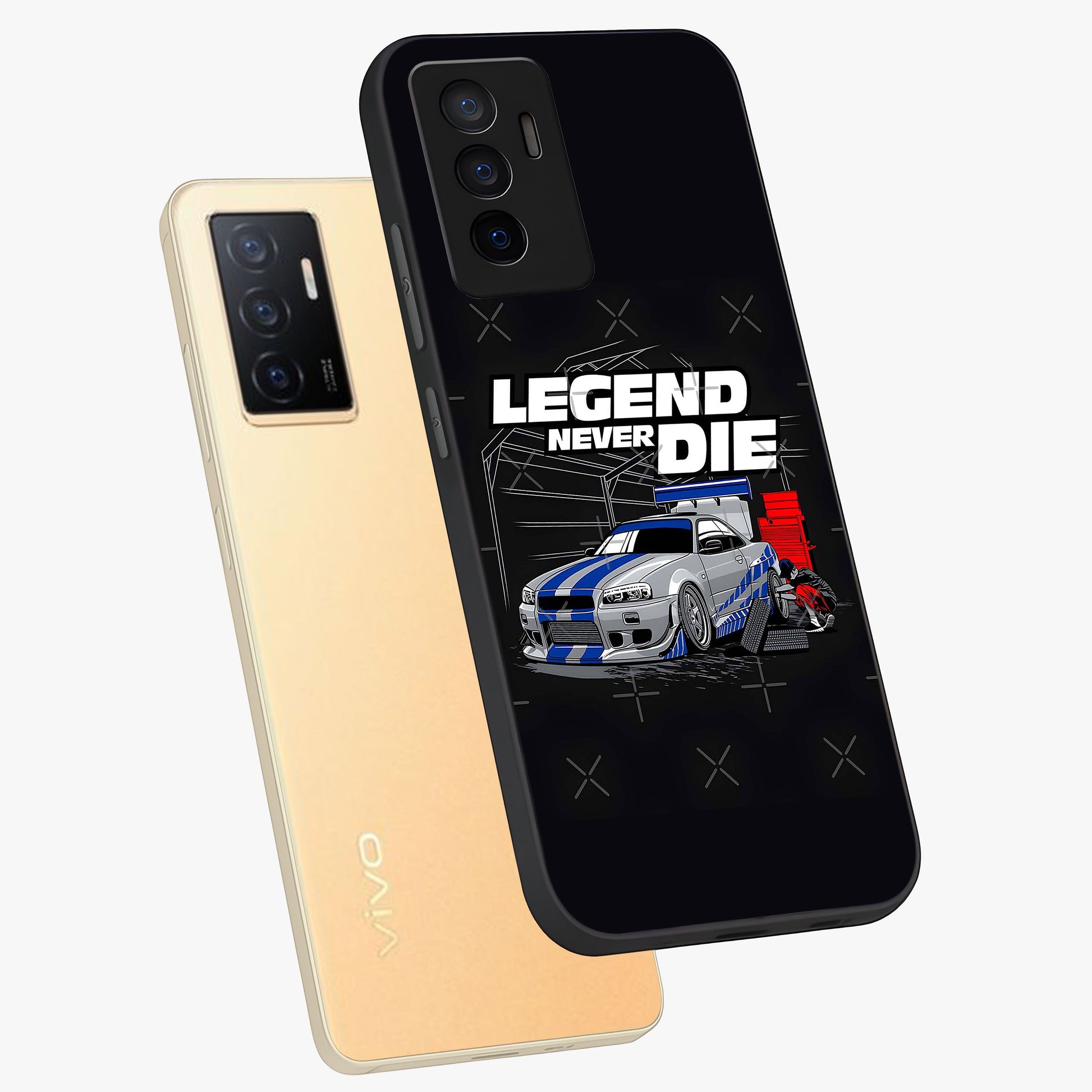 Midnight Racing Legacy Glass Case displayed in angled mockup highlighting dynamic automotive design with bold midnight aesthetic.