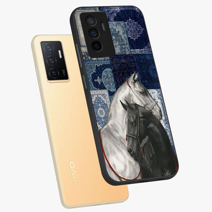 Midnight Stallion Blues Glass Case displayed in angled mockup highlighting powerful stallion illustration with deep midnight tones.