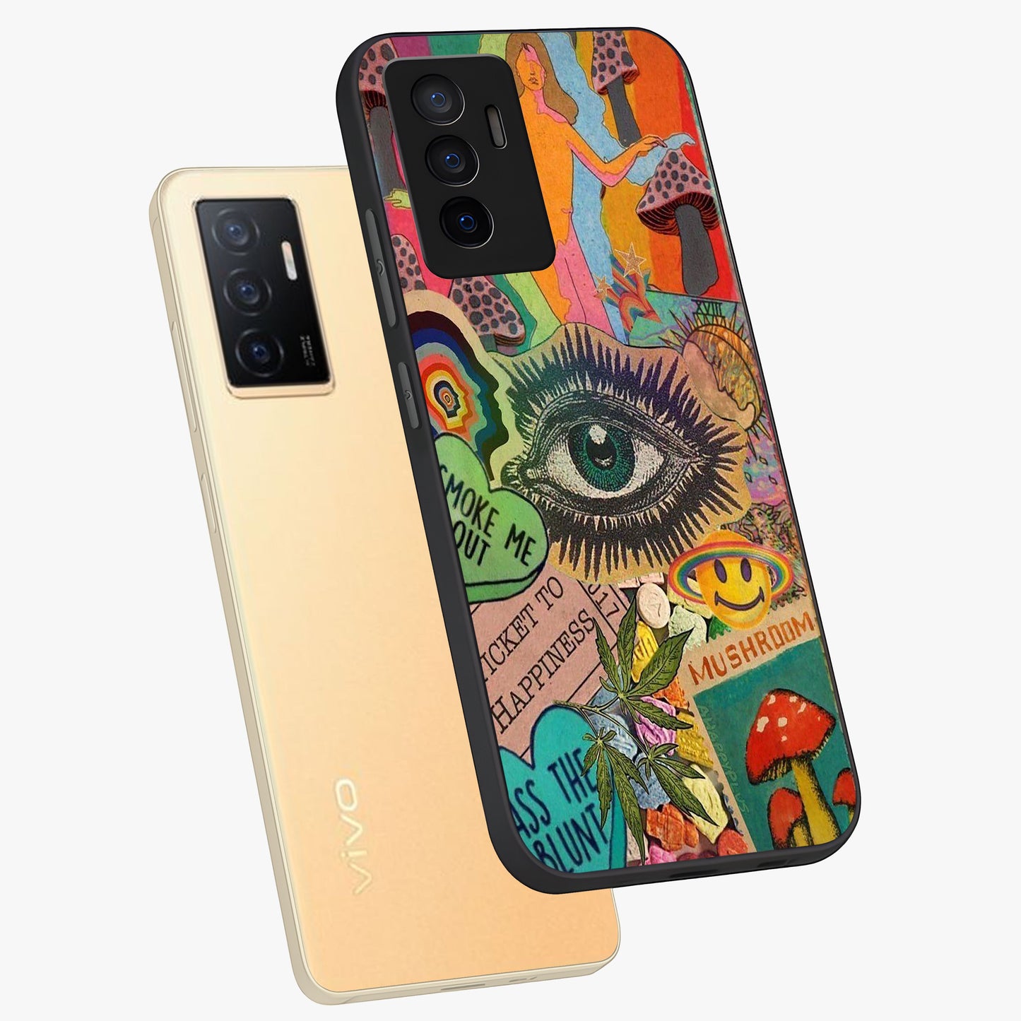 Mystic Eye Wonderland Glass Case displayed in angled mockup highlighting magical eye illustration with dreamy aesthetic.