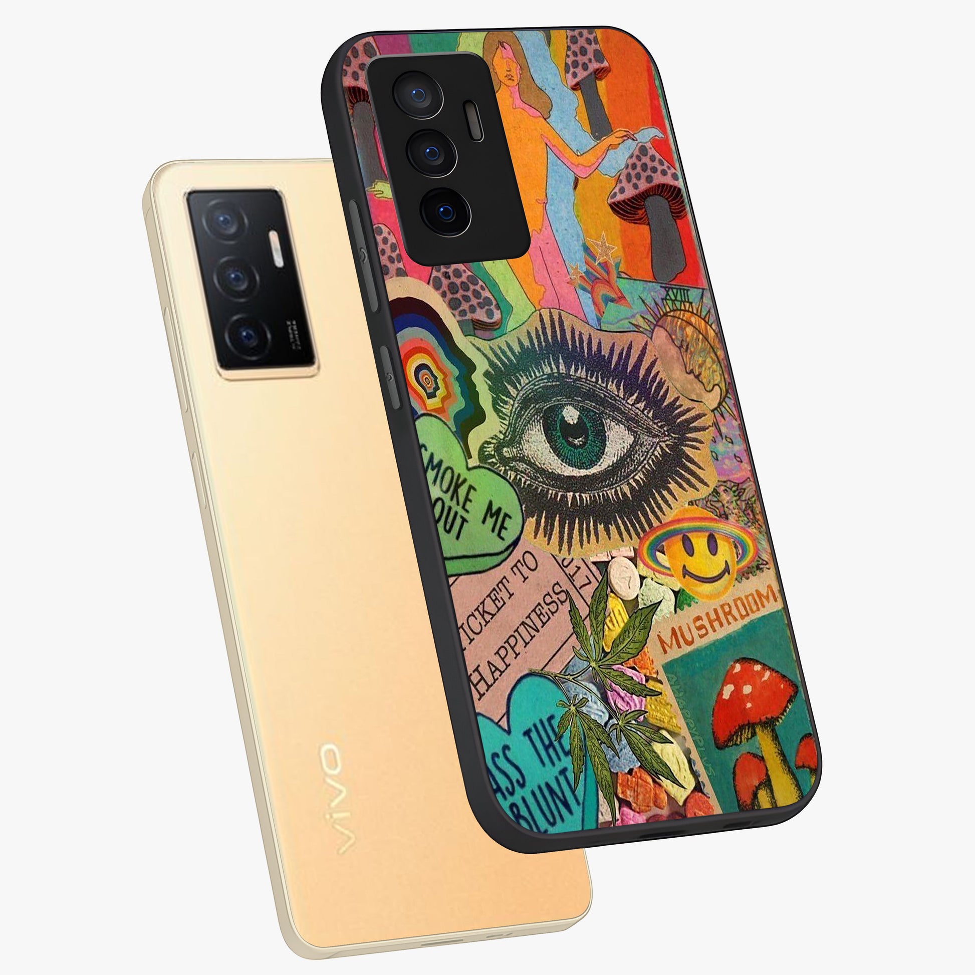 Mystic Eye Wonderland Glass Case displayed in angled mockup highlighting magical eye illustration with dreamy aesthetic.