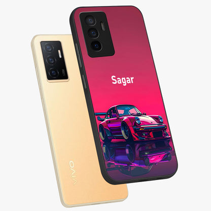 Neon Pink Porsche Glass Case displayed in angled mockup highlighting sleek neon pink car design with racing aesthetic.