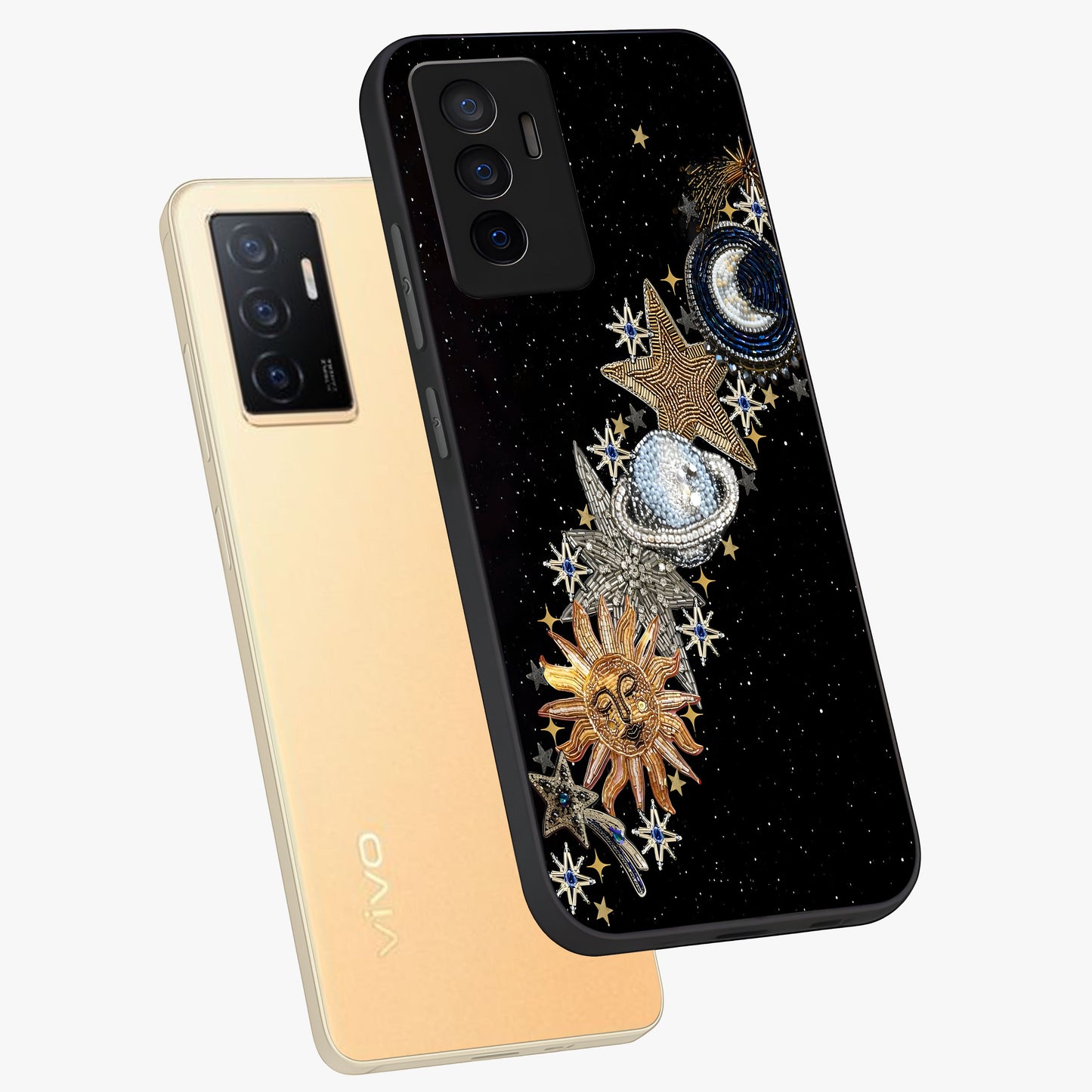 Pearls Universe Object Glass Case displayed in angled mockup highlighting celestial pearl design with dreamy aesthetic.