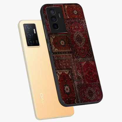 Persian Velvet Tale Glass Case displayed in angled mockup highlighting ornate textile inspired design with royal aesthetic.