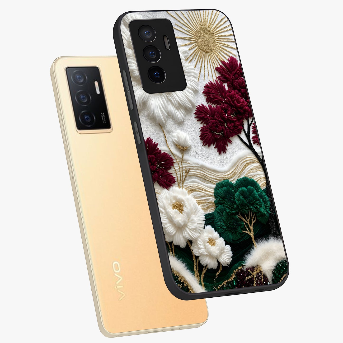 Radiant Bloom Elegance Glass Case displayed in angled mockup highlighting graceful floral design with radiant aesthetic style.