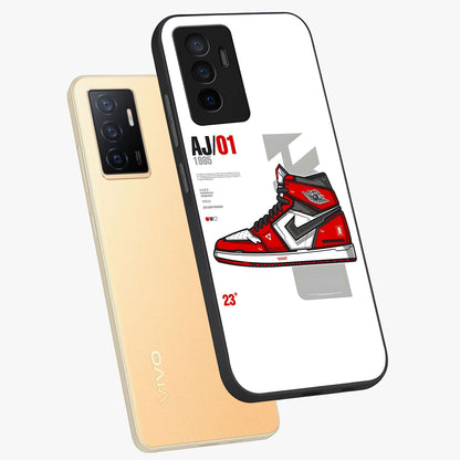 Retro Sneaker Blueprint Glass Case displayed in angled mockup highlighting detailed shoe design with sporty retro aesthetic.