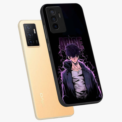 Shadow Monarch Awakening Glass Case displayed in angled mockup highlighting dramatic shadow warrior design with fantasy aesthetic.