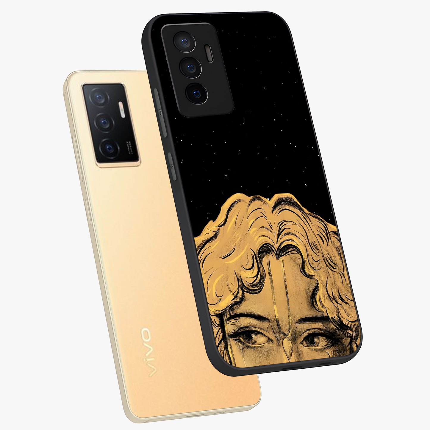 Shri Krishna Art Glass Case displayed in angled mockup highlighting spiritual Krishna illustration with divine aesthetic.