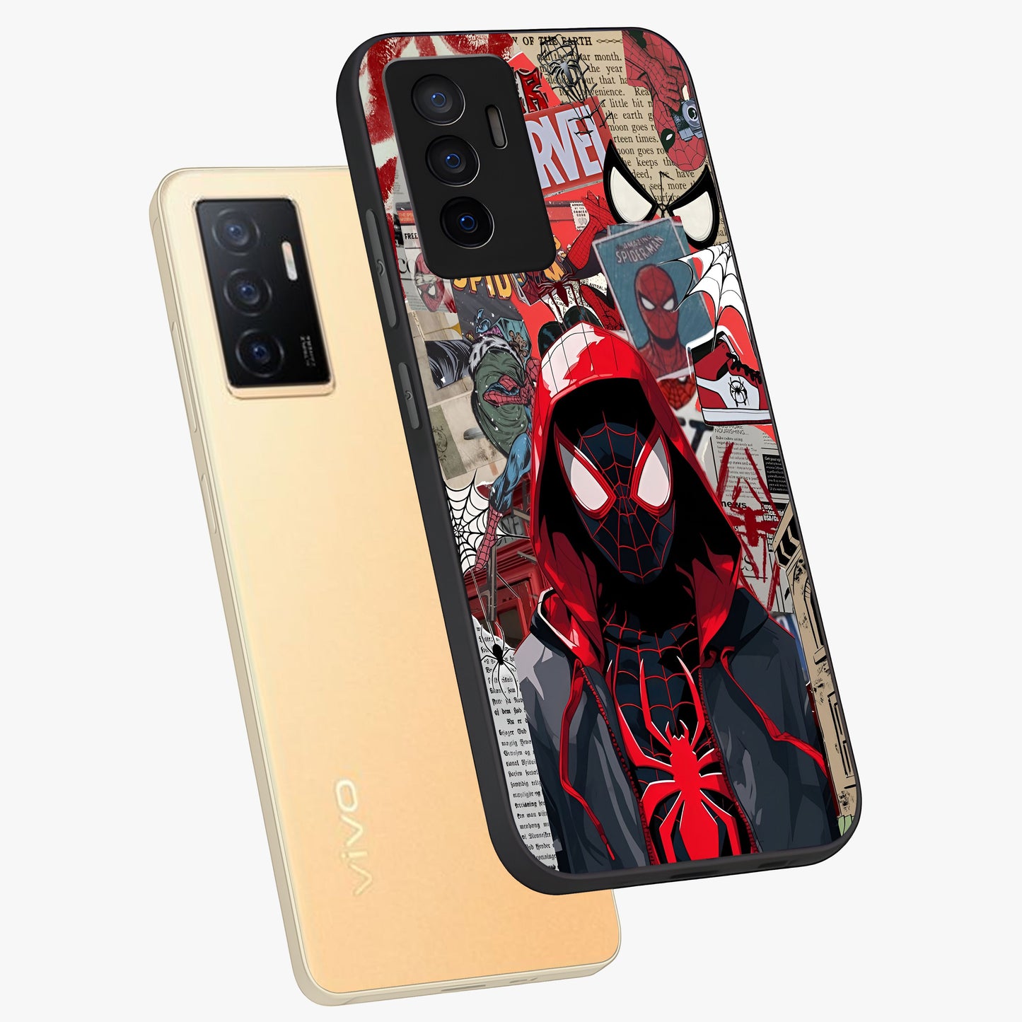 Spider Collage Street Glass Case displayed in angled mockup highlighting dynamic street style collage design with comic aesthetic.