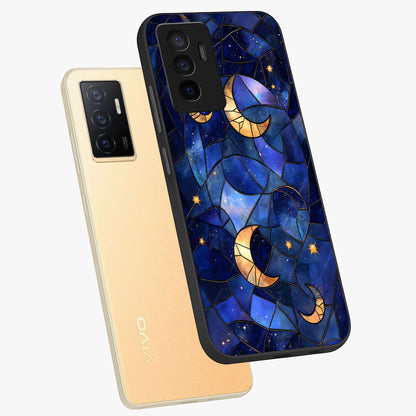 Starlit Sky Tapestry Glass Case displayed in angled mockup highlighting celestial night pattern with artistic aesthetic style.
