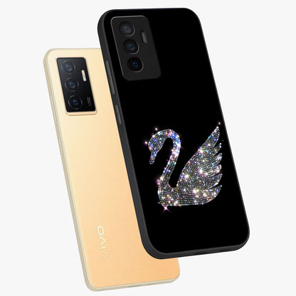 Starlit Swan Grace Glass Case displayed in angled mockup highlighting elegant swan illustration with dreamy celestial aesthetic.