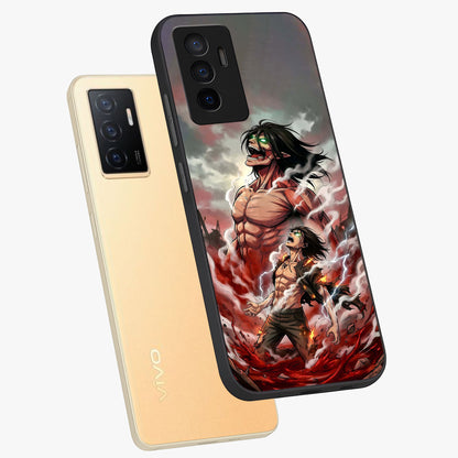 Titan Awakening Fury Glass Case displayed in angled mockup highlighting dramatic giant warrior design with bold anime aesthetic.