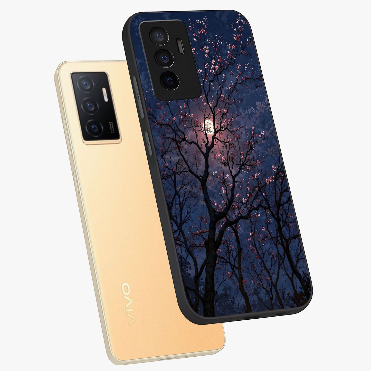 Twilight Sakura Serenade Glass Case displayed in angled mockup highlighting delicate sakura flower design with dreamy aesthetic.