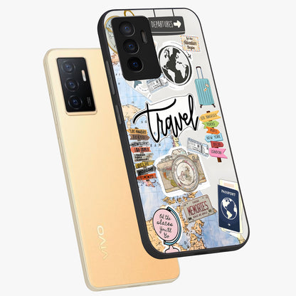 Wanderlust Journal Glass Case displayed in angled mockup highlighting adventure themed design with aesthetic travel vibe.