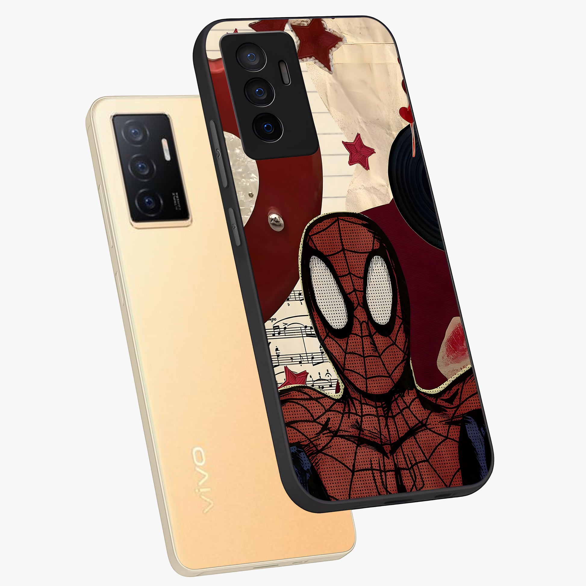 Web Warrior Vibes Glass Case displayed in angled mockup highlighting dynamic web design with comic style aesthetic.