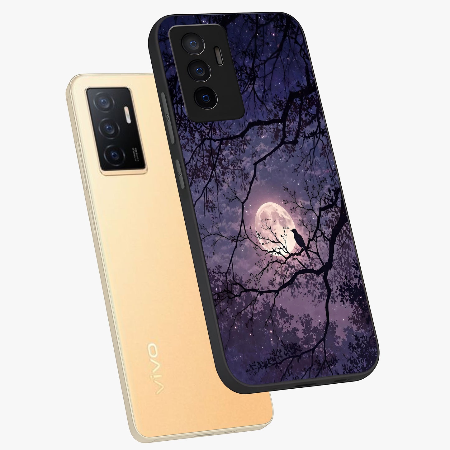 Whispering Moon Silence Glass Case displayed in angled mockup highlighting calm lunar design with dreamy night aesthetic.