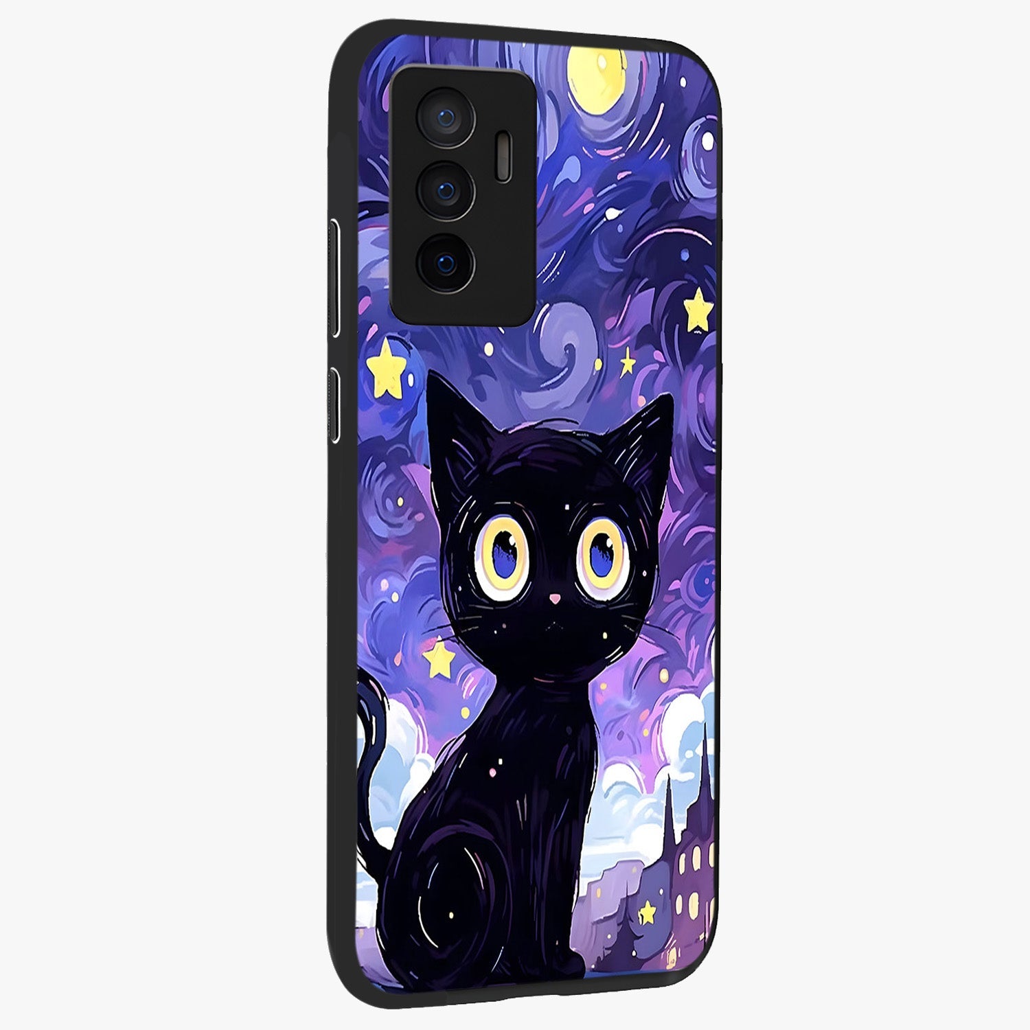 Abstract Cat Art Glass Case upright view showcasing creative feline illustration and aesthetic artistic style.