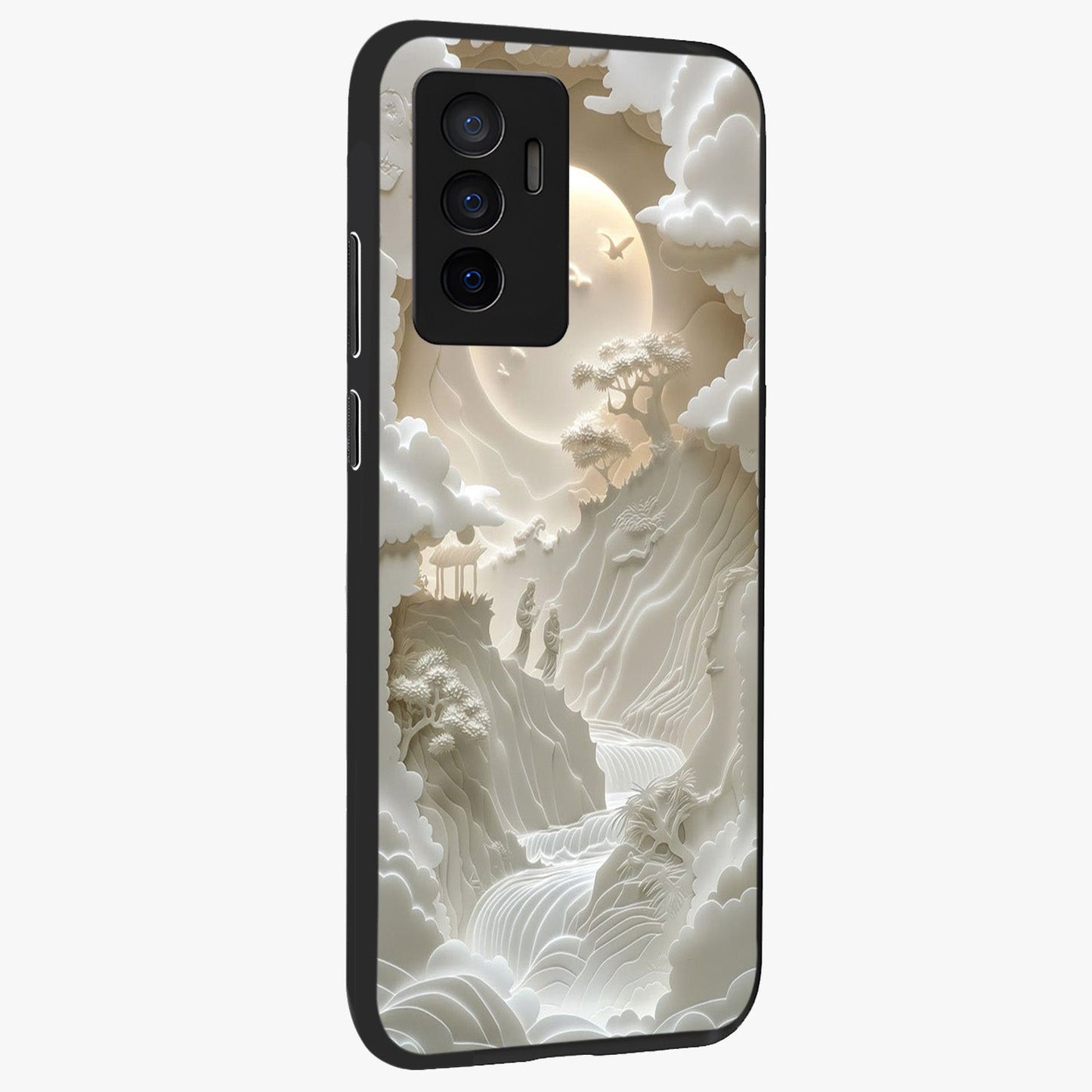 Celestial Origami Glass Case upright view showcasing creative origami artwork with modern celestial style.