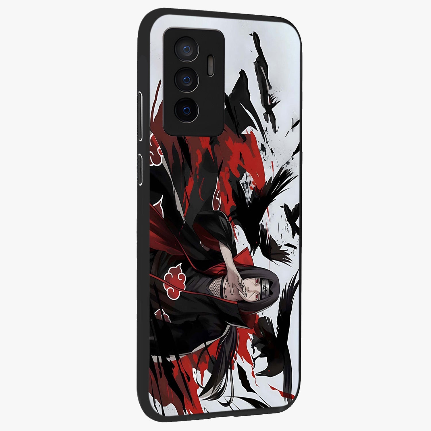 Crimson Crow Illusion Glass Case upright view showcasing striking crow illusion artwork with intense crimson theme.
