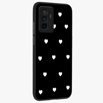 Cute And Simple White Hearts Glass Case upright view showcasing simple white hearts artwork with soft minimal theme.