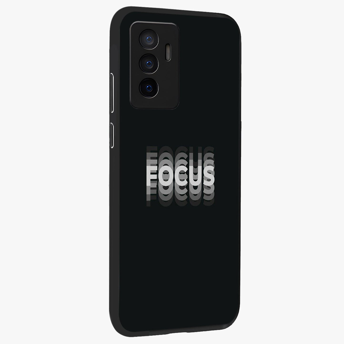 Focus Mode On Glass Case upright view showcasing strong typography statement with sleek motivational theme.
