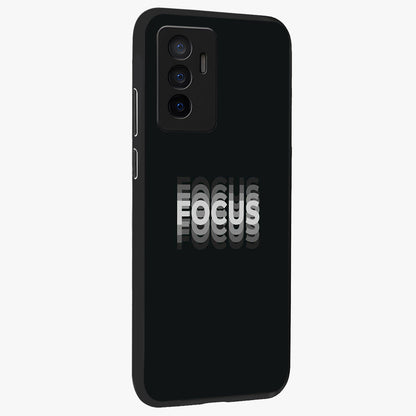 Focus Mode On Glass Case upright view showcasing strong typography statement with sleek motivational theme.