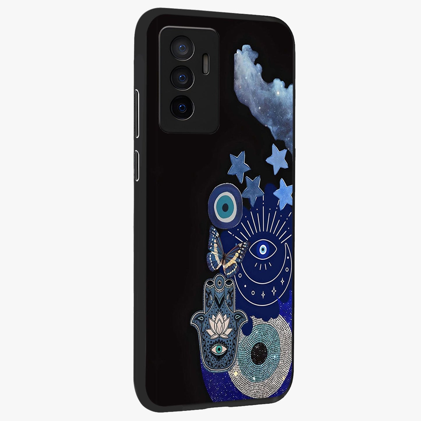 Galactic Charm Cluster Glass Case upright view showcasing glowing cosmic charm artwork with magical celestial style.