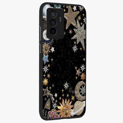 Galactic Jewel Stars Glass Case upright view showcasing glittering star jewel artwork with vibrant galaxy theme.