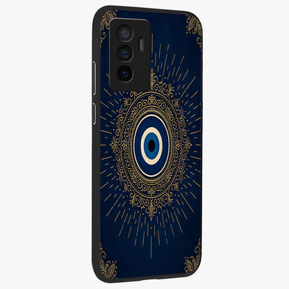 Golden Celestial Charm Glass Case upright view showcasing radiant celestial artwork with elegant golden theme.