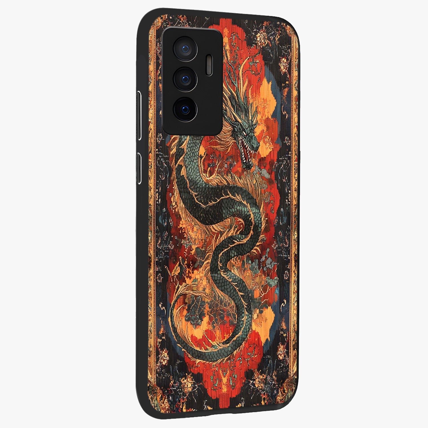 Inferno Dragon Soul Glass Case upright view showcasing intense dragon artwork with fantasy fire theme.