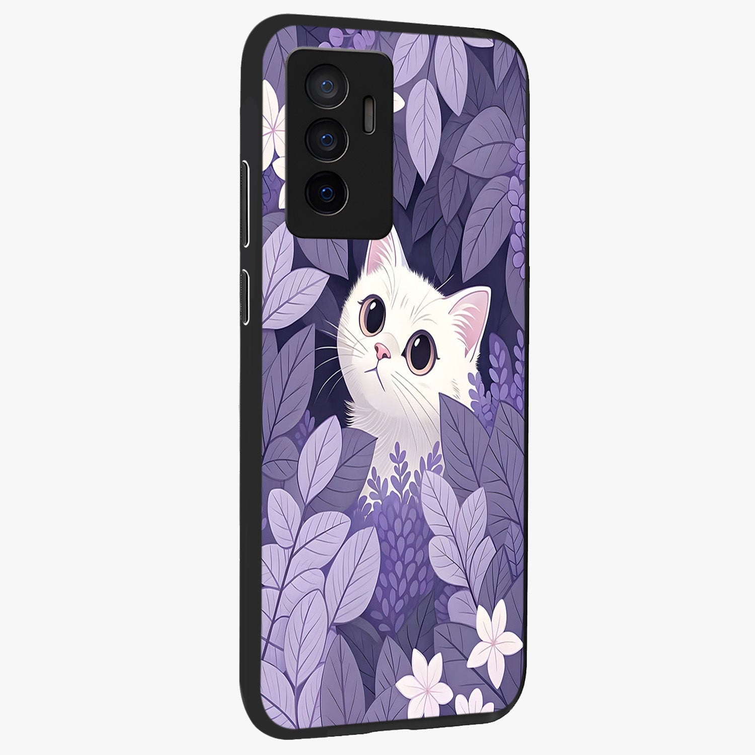 Lilac Hide Peek Cat Glass Case upright view showcasing charming cat artwork with adorable peek theme.