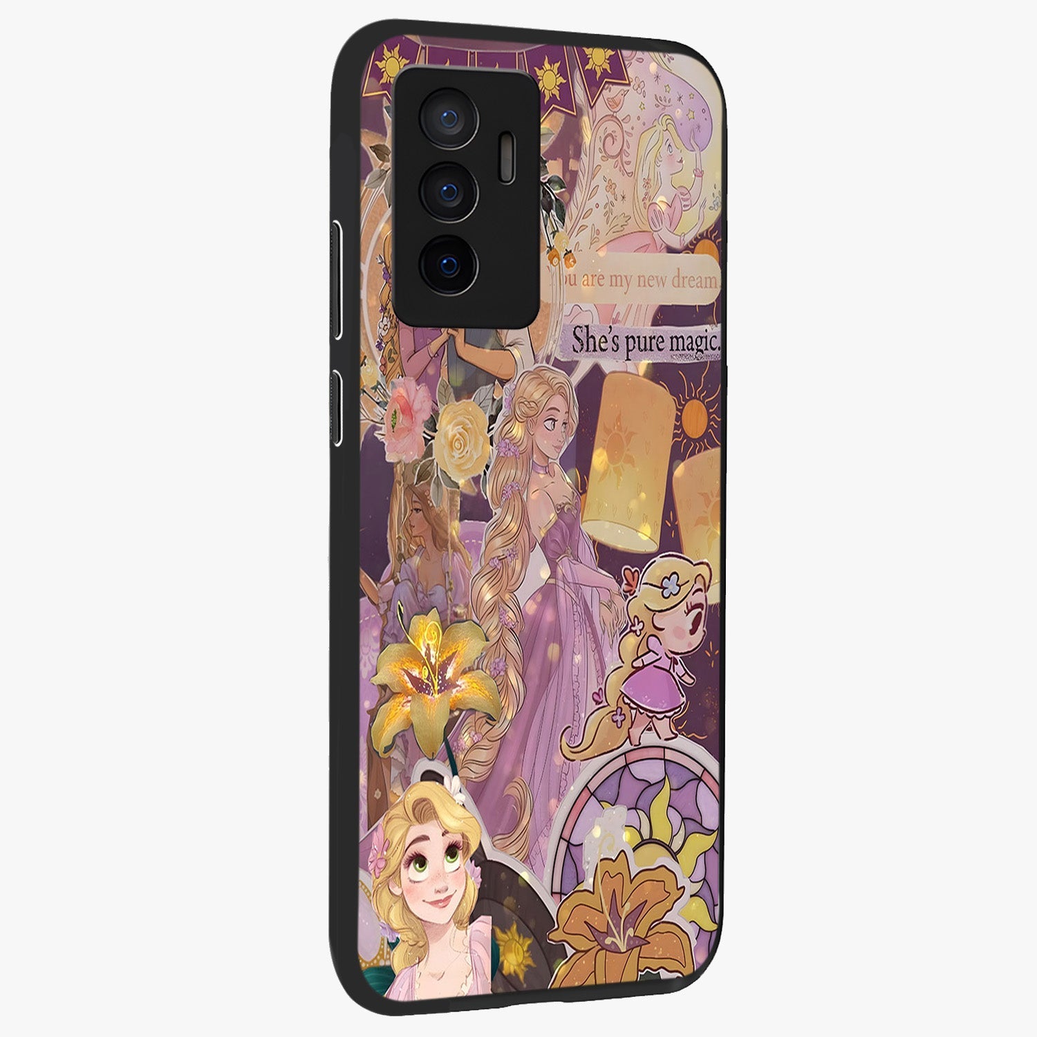 Magical Tangled Dream Glass Case upright view showcasing enchanting artistic artwork with dreamy fantasy theme.