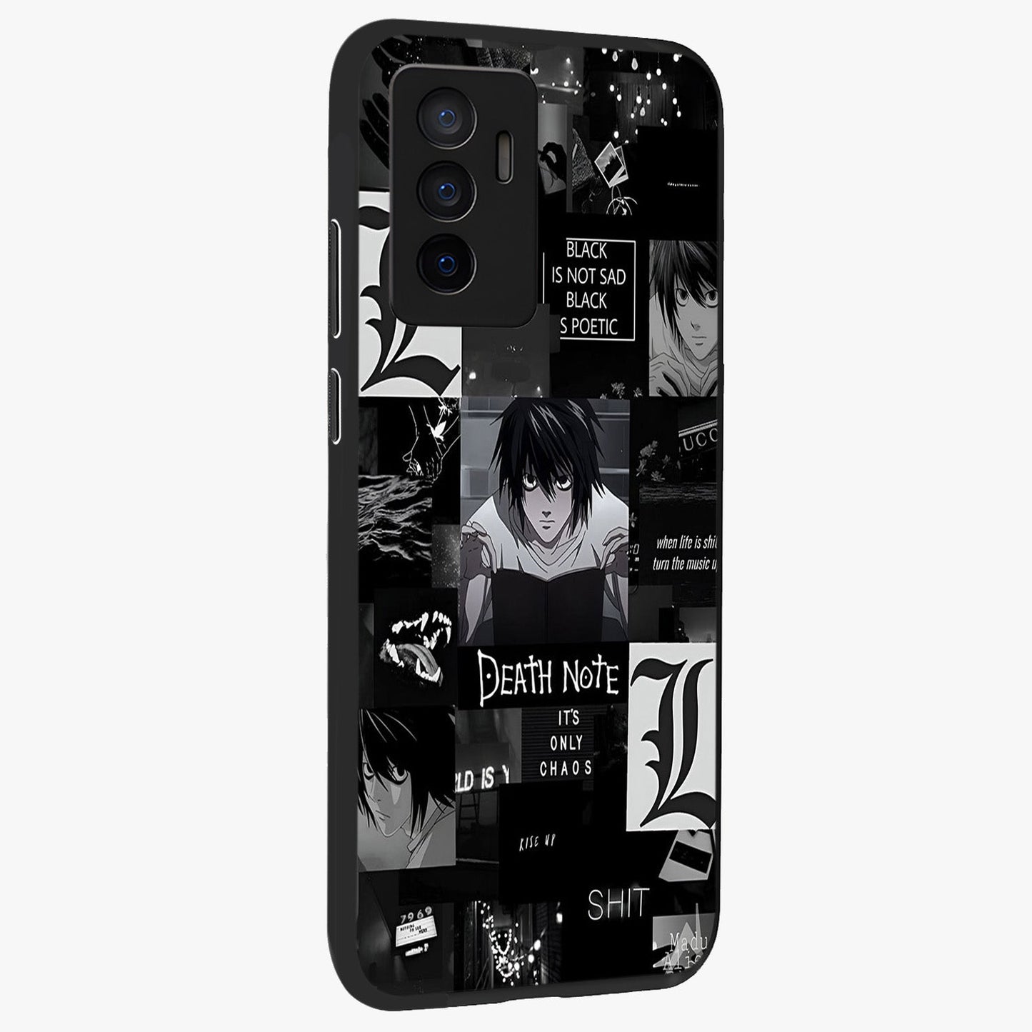 Midnight Chaos Mind Glass Case upright view showcasing expressive abstract artwork with bold dark theme.