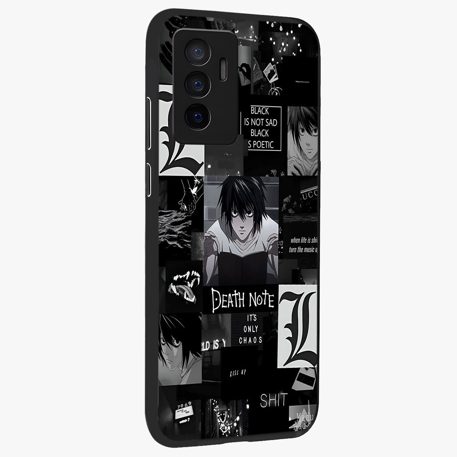 Midnight Chaos Mind Glass Case upright view showcasing expressive abstract artwork with bold dark theme.