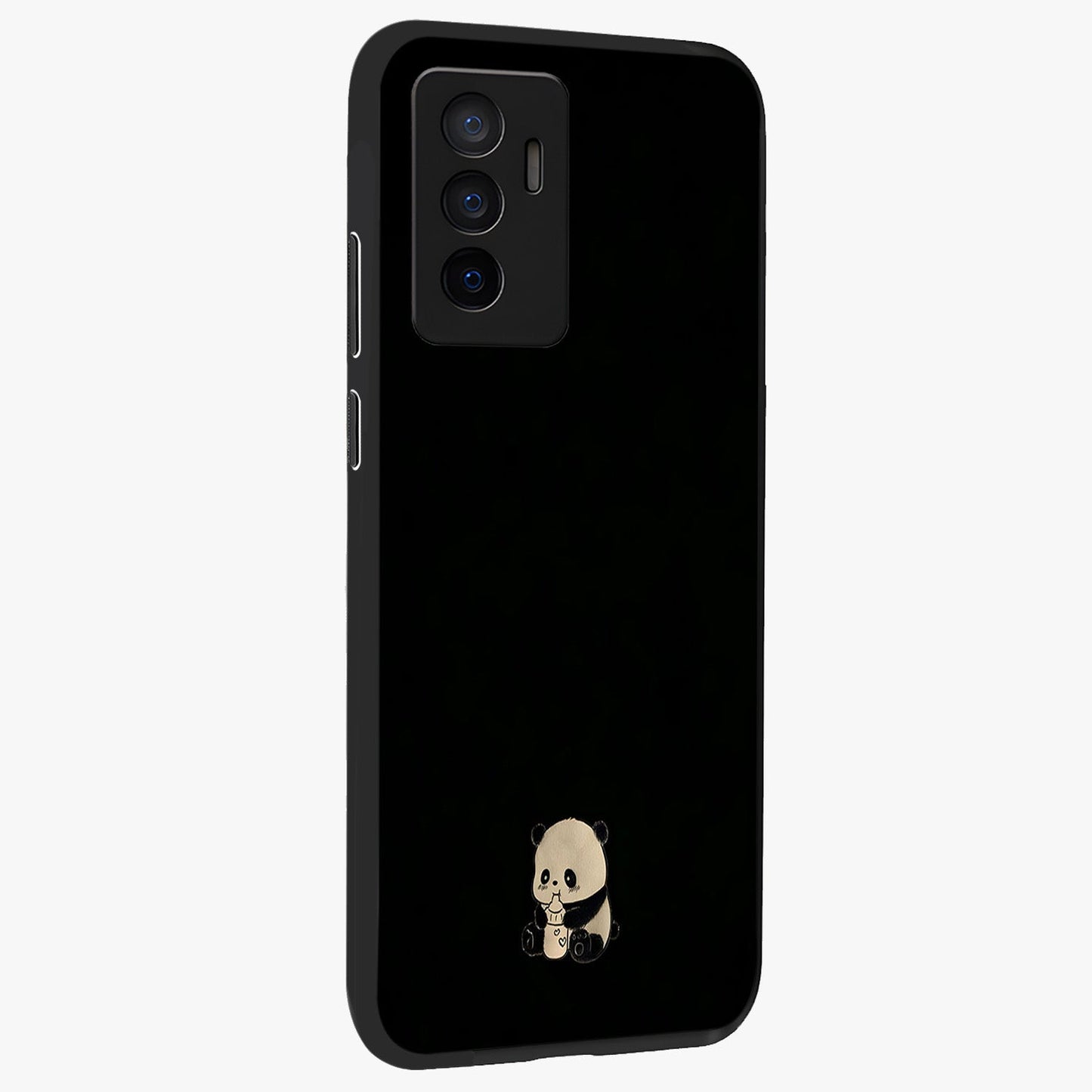Midnight Panda Love Glass Case upright view showcasing charming panda artwork with playful romantic theme.