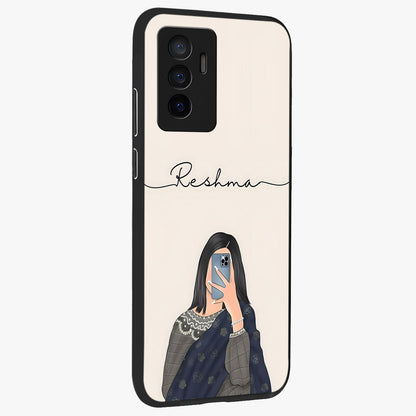 Mirror Mood Muse With Custom Name Glass Case upright view showcasing artistic mirror themed artwork with personalized aesthetic.