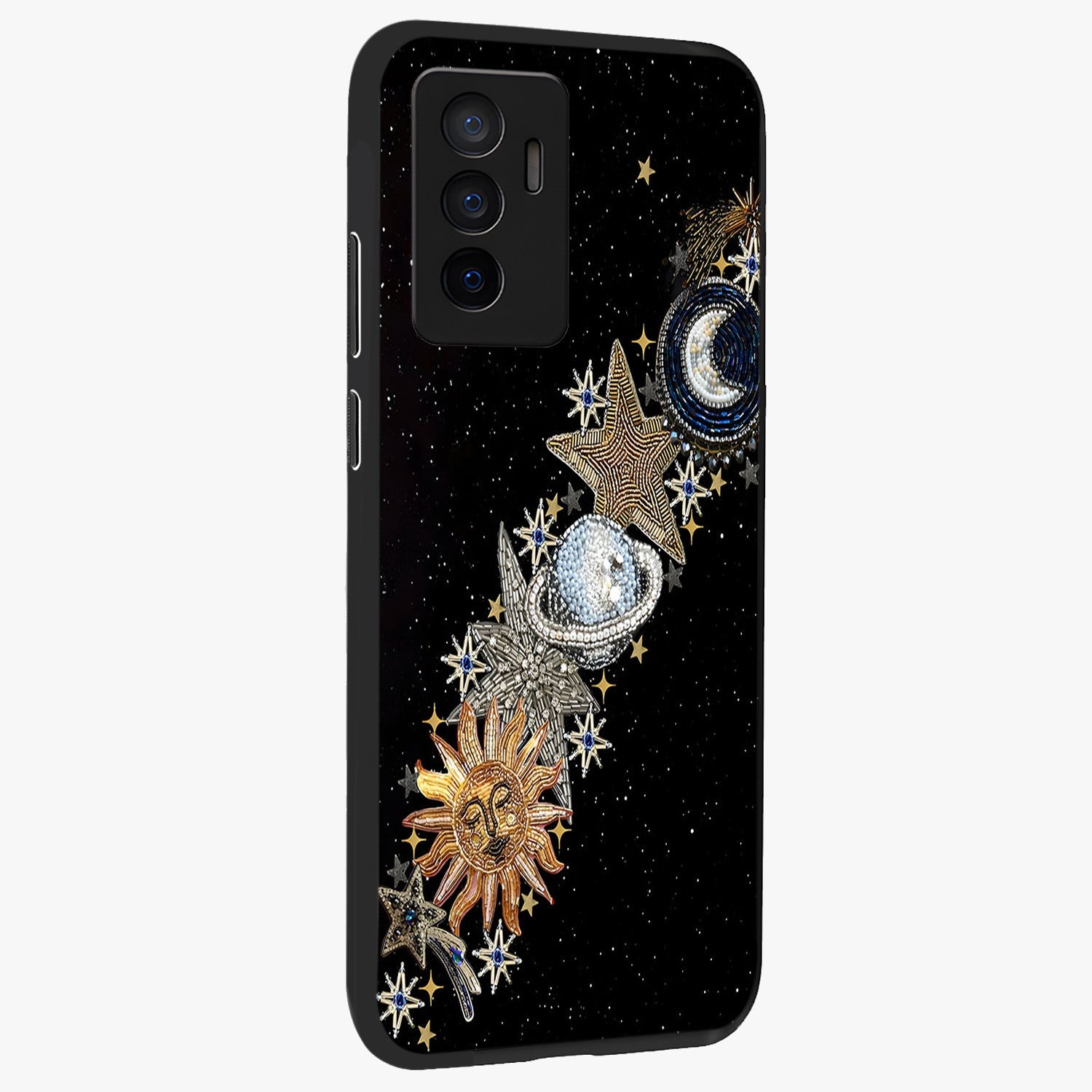 Pearls Universe Object Glass Case upright view showcasing decorative pearl themed artwork with cosmic elegance.