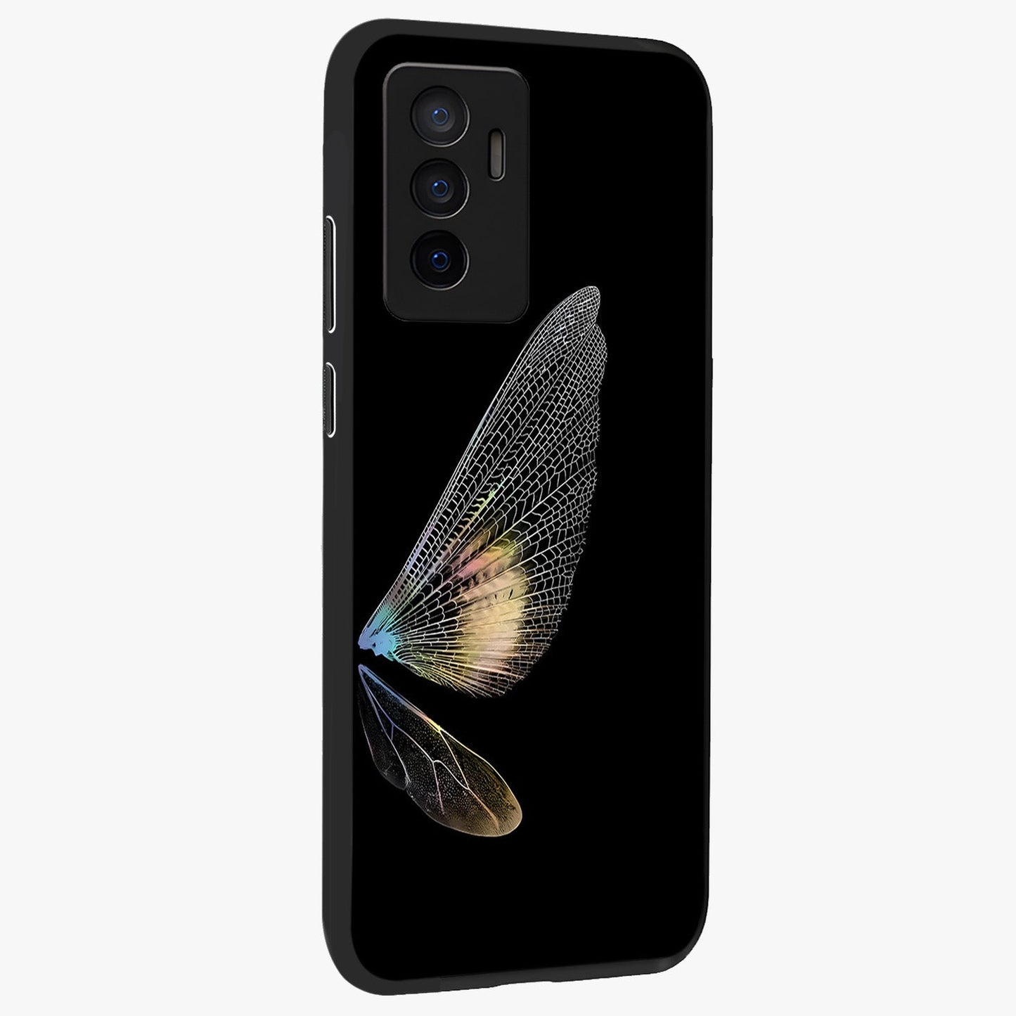 Whispers Of Wings Glass Case upright view showcasing elegant wing artwork with light airy theme.