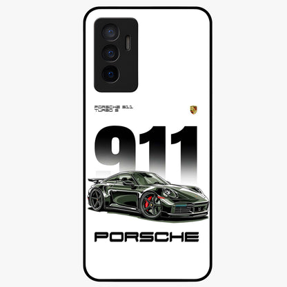 911 Turbo Dominance Glass Case showing clean flat back view with bold 911 sports car artwork and glossy glass finish.