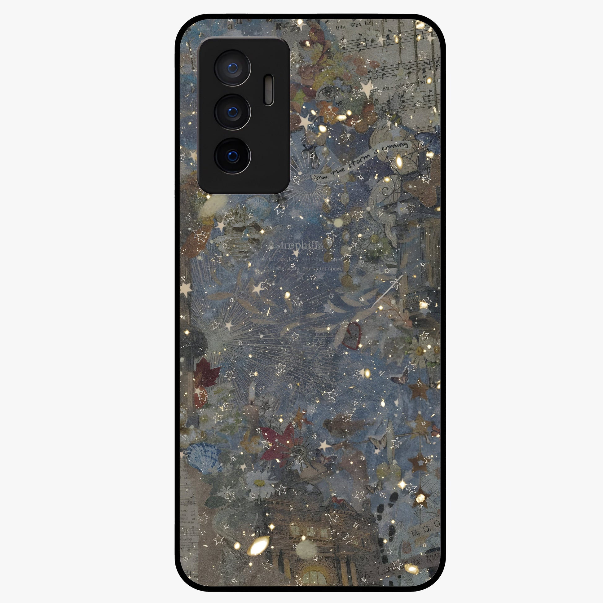 Aesthetic Astrolophia Glass Case showing flat back view with dreamy aesthetic design and glossy glass finish.