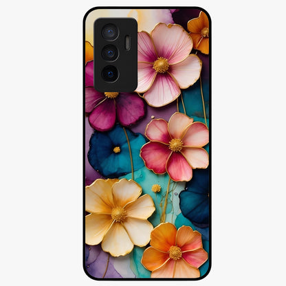 Artlyn Grace Flower Pattern Glass Case showing flat back view with elegant floral pattern artwork and glossy glass finish.